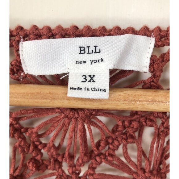 BLL New York Crochet Cardigan Women 3x Open Knit Fringe Festival Boho Hippie - Picture 3 of 8